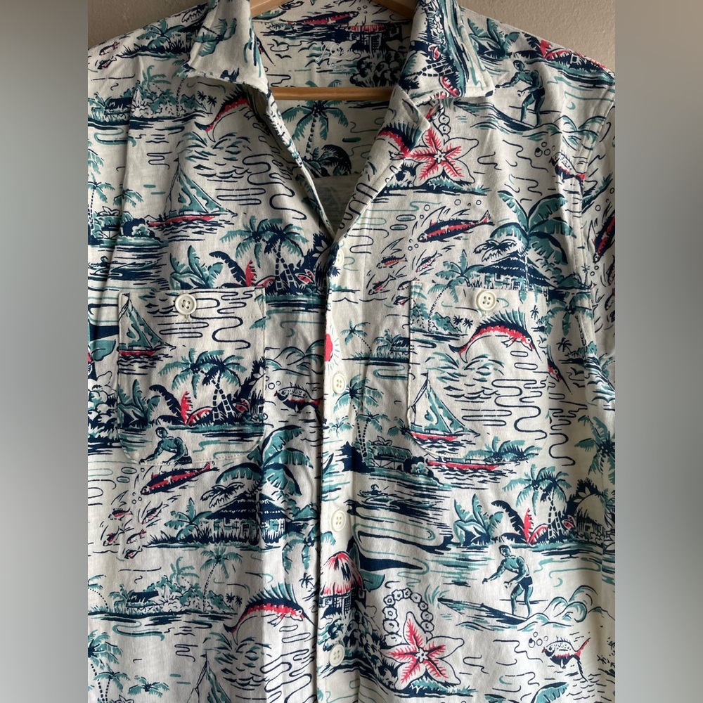 New J.Crew Knit Men Graphic Design Polo Shirt Size Medium - Picture 3 of 11